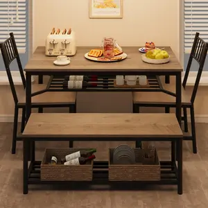 【GARVEE】Dining Set for 4 People - Includes Dining Table, Chairs, Storage Benches, and Wine Rack - Ideal for Kitchen and Dining Room Use