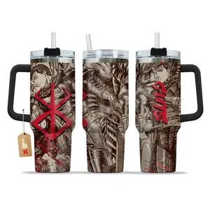 STORMMECH 40oz Single Handle Insulated Stainless Steel Tumbler - Guts Berserk Vacuum Insulated Cup Mug, Portable Travel Jumbo Steel Mug with Lid, Iced Coffee Gift for Anime Otaku, Portable Travel Mugs, Jumbo Tumbler Mugs