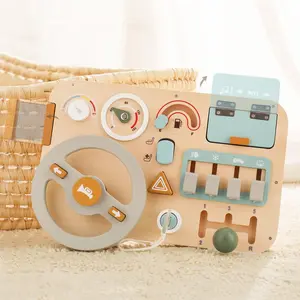 Wooden Montessori Steering Wheel Sensory Activity Board for babys, Fine Motor Skills, Travel Busy Board Educational Toys for Boys and Girls New Year Gifts
