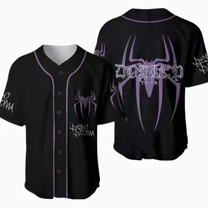 Dark Spider Tour-Inspired Black Baseball Jersey – Gothic Streetwear Button-Up Shirt, Purple Web Design, Urban Music Fan Apparel