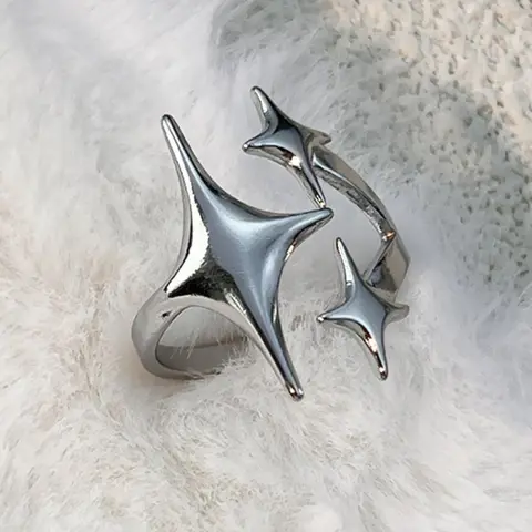 Stainless Steel Star Adjustable Ring, Stackable Metal Rings Stacking Ring Fashion Design Openable Finger Jewelry, Daily Wear & Party Accessory for Women, Statement Rings Geometric Design Ring