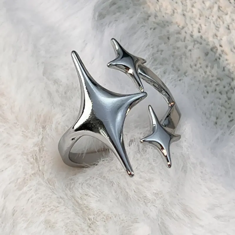Stainless Steel Star Adjustable Ring, Stackable Metal Rings Stacking Ring Fashion Design Openable Finger Jewelry, Daily Wear & Party Accessory for Women, Statement Rings Geometric Design Ring