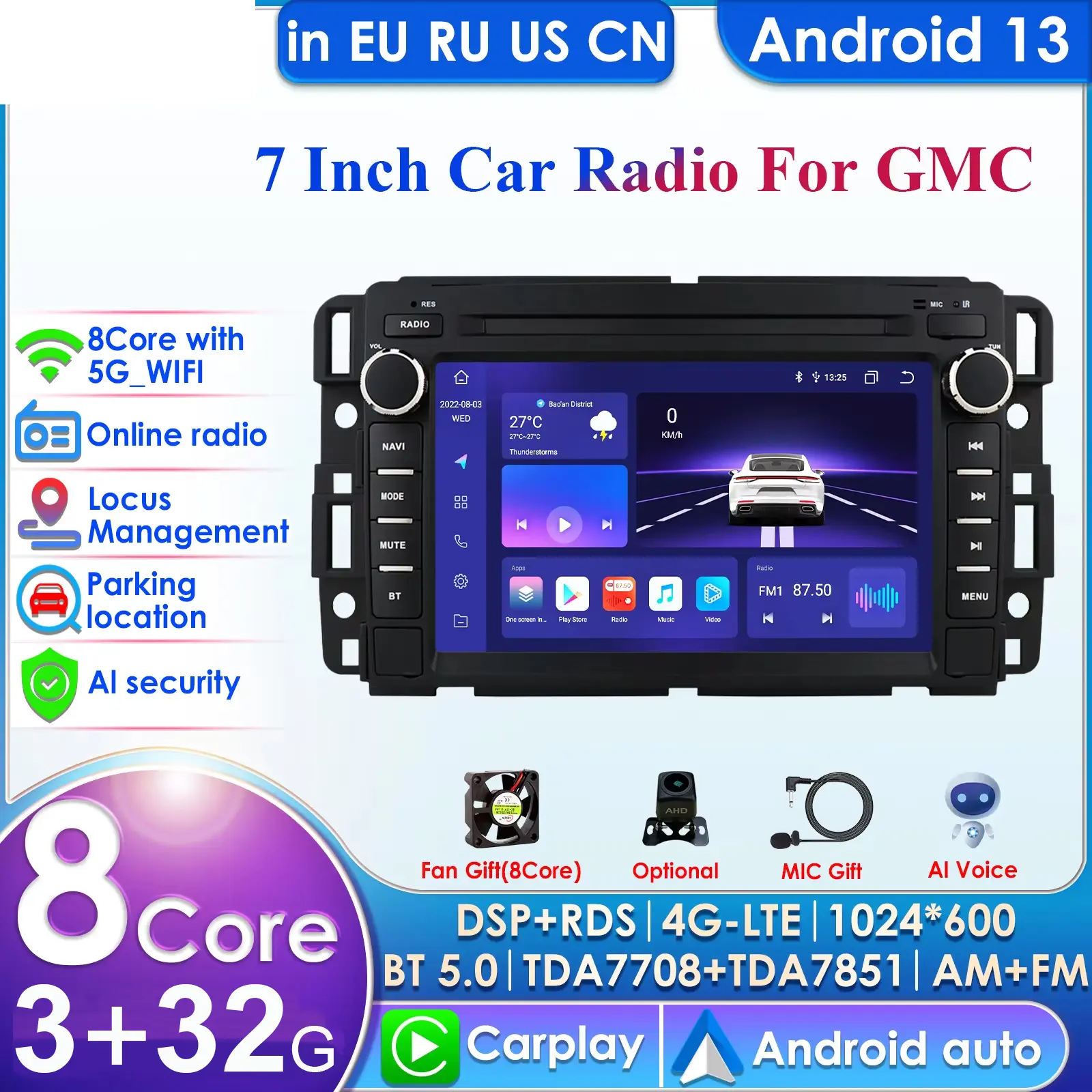 7" Android Car Radio For Chevrolet Silverado GMC Sierra Impala Traverse Avalanche Express Yukon Acadia Savana GPS Stereo