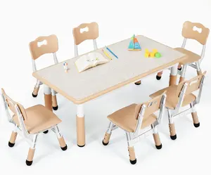 MAMIZO Kids Table and 6 Chairs Set, Height Adjustable Children Activity Table for Ages 2-10, Graffiti Desktop, Non-Slip Legs, Toddler Art & Crafts Table for Classroom, Daycare