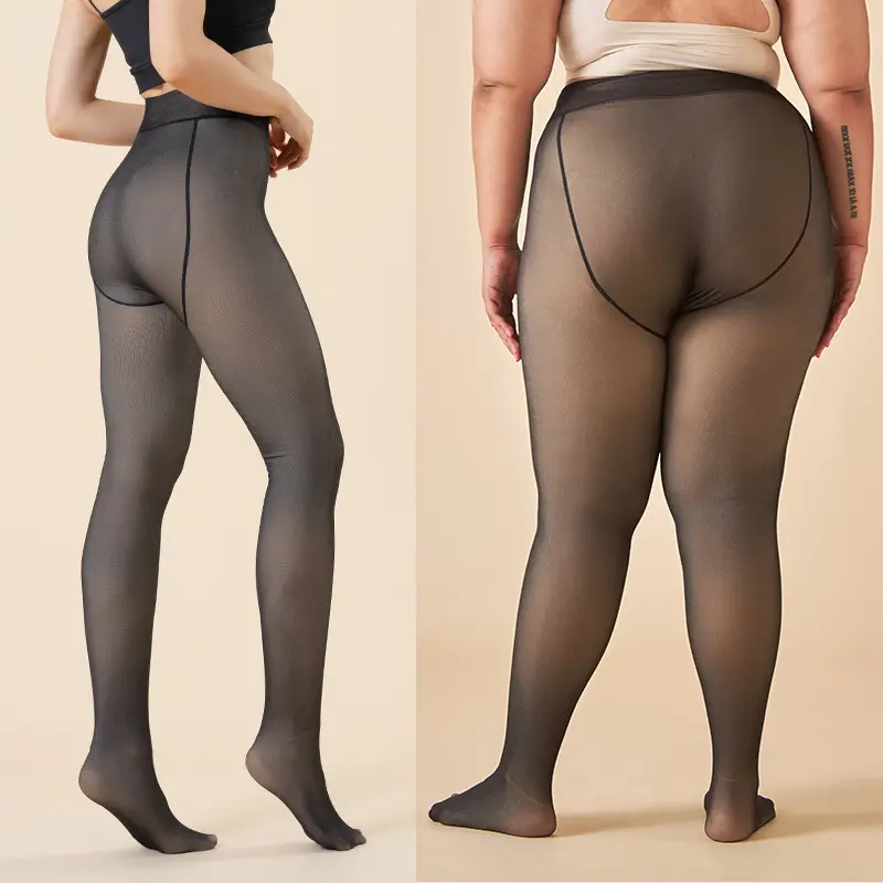 Women's 2pcs Black Thick Solid Hip Comfortable Minimalist Velvet Check Straight Wool Pantyhose - Casual Soft Tights for Daily Fall Wear