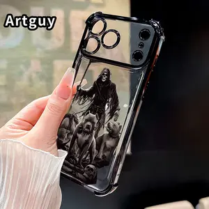 Phone Case for iPhone 17 Pro Max 16 15 Plus Air 14 13 12 11 E Grim Reaper's Hounds Pattern Four Corners Reinforced Shockproof Transparent Soft Silicone Cover