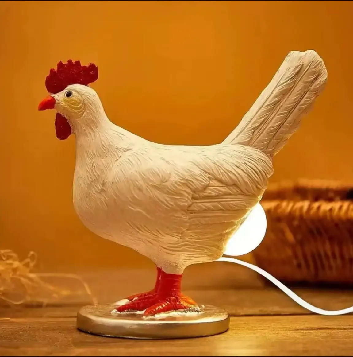 Resin Hen Lamp, Cute Chicken Shaped Night Light, Handmade Resin Animal Table Lamp, Warm White LED Bedside Light, Decorative Farm Animal Ornament, Cozy Bedroom Living Room Desktop Decor, Ideal Holiday Gift for Kids and Adults