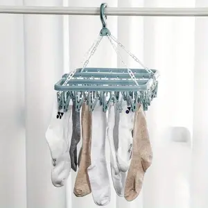 Clothes Drying Hanger with 32 Clips Socks Underwear Drying Folding Laundry Hanging Rack