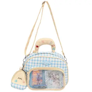 Kawaii Gingham Ita Backpack – Convertible Clear Pocket Bag for Anime Merch, Daily Commute & Sweet Style Outfits