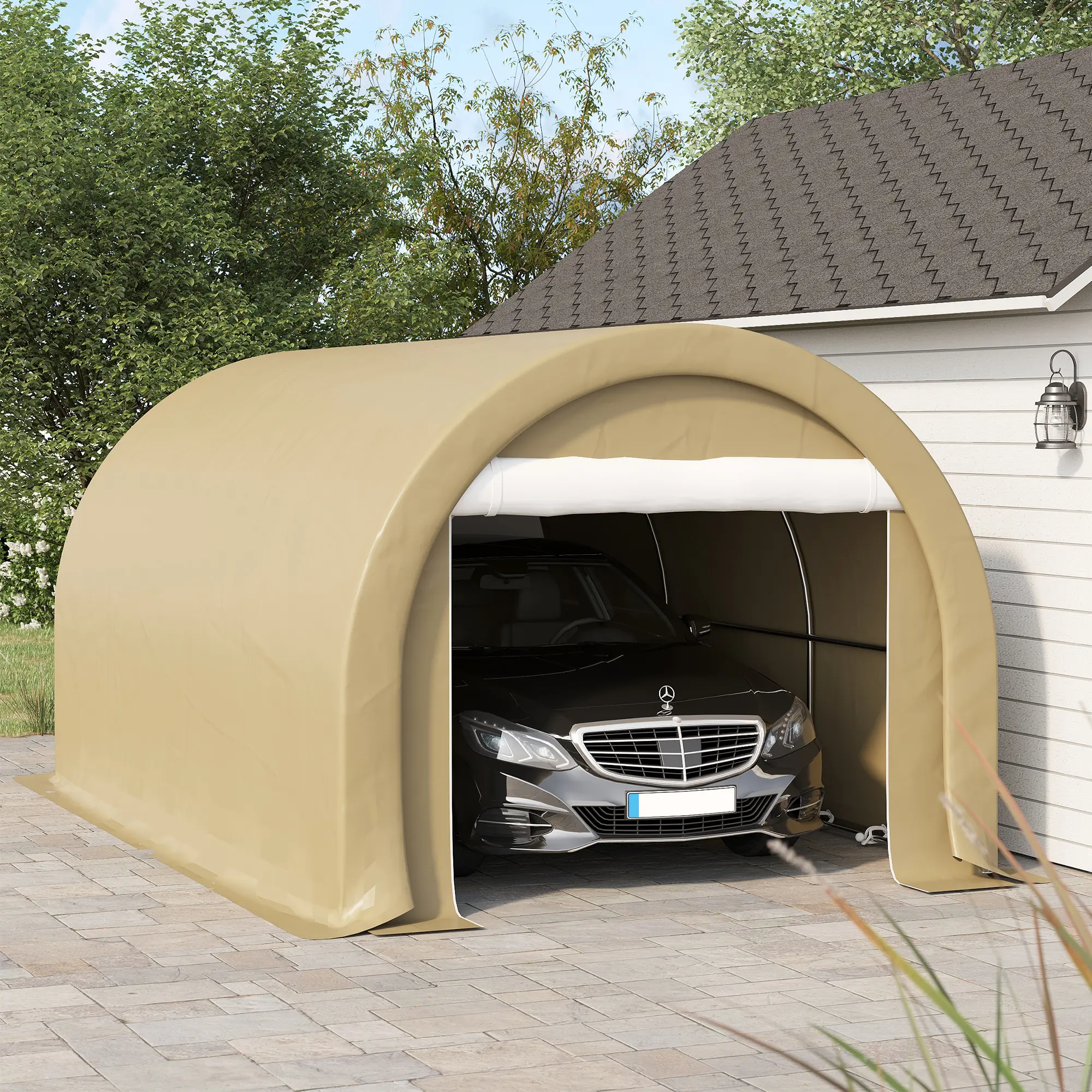10'x16' Beige Galvanized Steel Heavy-Duty Foldable Portable Carport for Car Owners - UV-Resistant PE Fabric Roof, 94.5in Height, 118in Width, 196.75in L, Easy Access, Outdoor Storage for Clean & Dry Belongings
