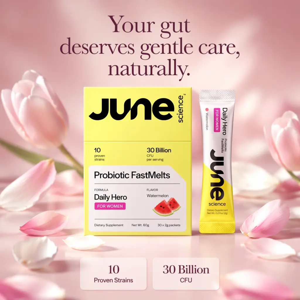 June Science Women's Probiotics | Vaginal Probiotic | pH Balance | Gut Health | Digestive Support | Feminine Wellness | 30 Billion CFU | 10-Strain Probiotic + Prebiotic | Fast Melt | Gluten Free | 30 Count Healthcare