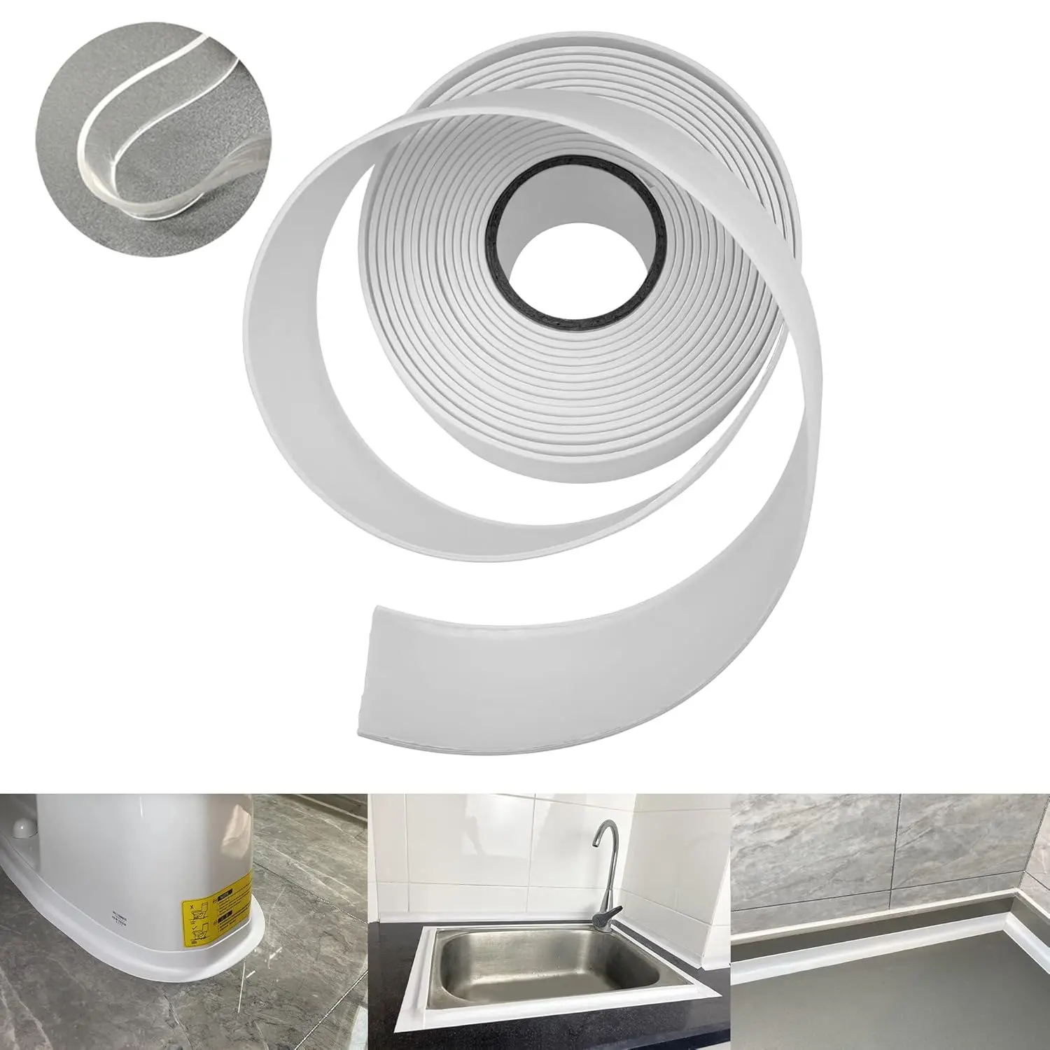 Caulk Tape Self Adhesive,Caulking Tape for Bathroom Sealant Strip Caulk Strip, Caulking Sealing Tape for Bathroom,Toilet,Kitchen Countertop,Bathroom,Toilet (White-1.5IN-17.39FT-QP-A)