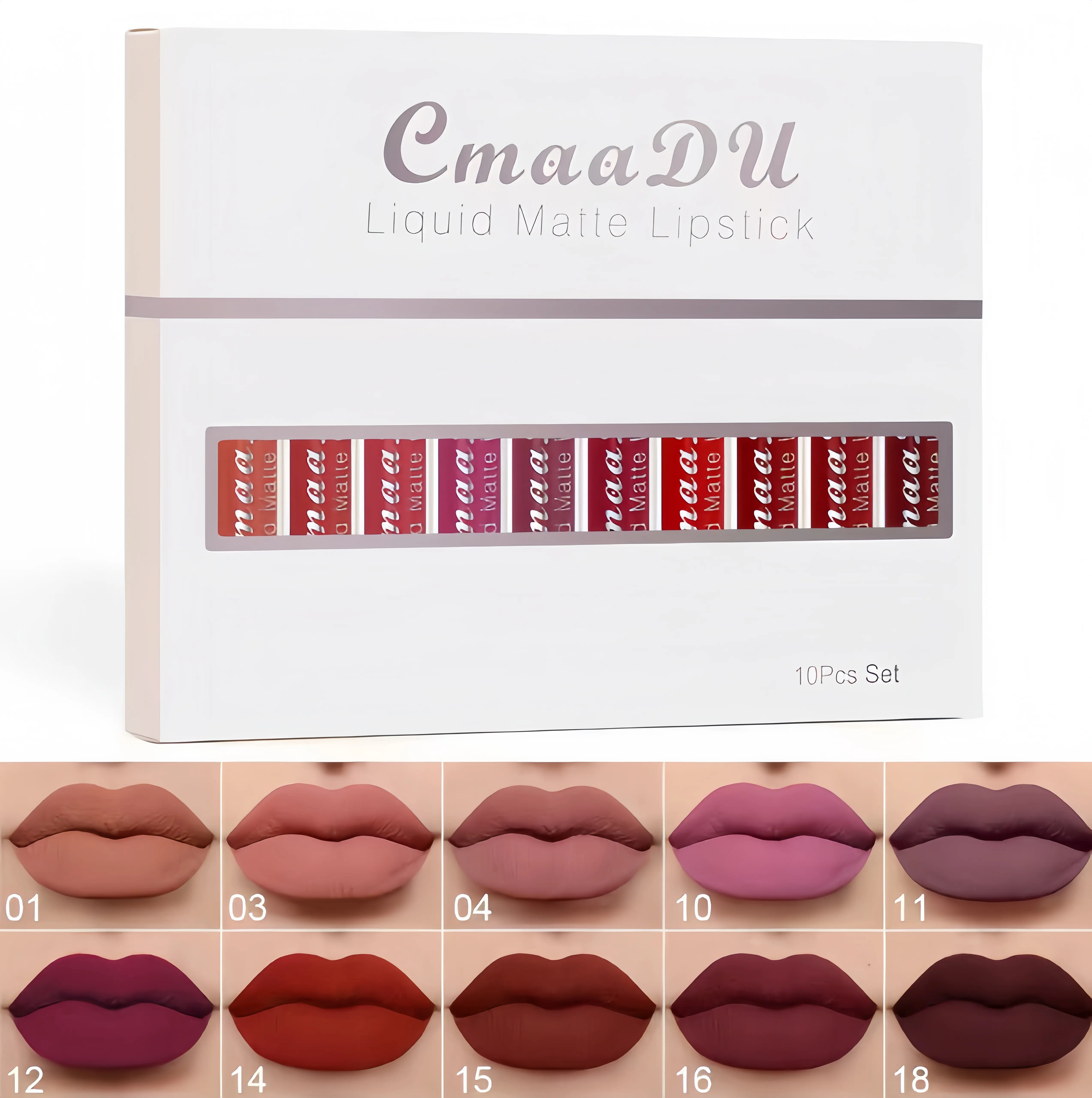 10 Pcs Matte Liquid Lipstick Set - Cosmetics Products, Long-Lasting, Waterproof, Non-Stick Cup, Matte Liquid Color, Lip Care for Beginners, All Skin Types, Single Item Beauty Trend Lip Kit, Biodegradable, 24 Months