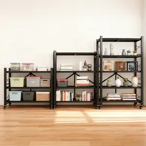 Grezone Foldable Shelves,Heavy Duty Metal Storage Shelves with Wheels - No Assembly Collapsible Shelving Unit for Kitchen Garage,Room