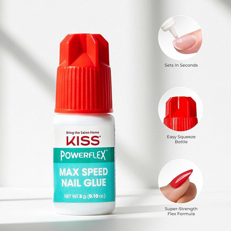 KISS PowerFlex Maximum Speed Nail Glue - Fast Drying Adhesive for Glue-On Nails & Repairs with Nozzle Tip Applicator, Ideal for Tips & Wraps, Net Wt. 0.10 oz (3g)
