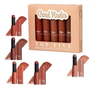 Italia Deluxe TOP FIVE Mousse Matte Lipstick 5 Pc Set Send Nudes Shades Makeup