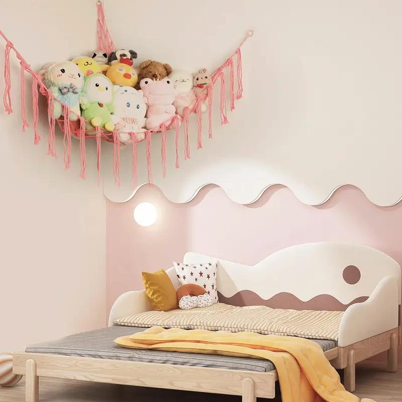 Turns Clutter into Cute Decor – Pink Stuffed Animal Storage Hammock, Large Corner Net for Stuffed Animals, Plush Holder for Kids Nursery & Bedroom, Essential Toy Organizer