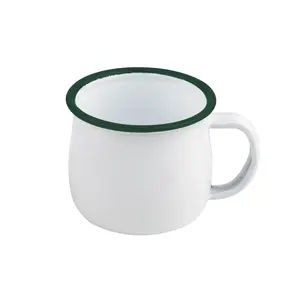 Packnwood  3.1 x 2.4 in. 5 oz Rim Enamel Mug, White with Green - 12 Piece