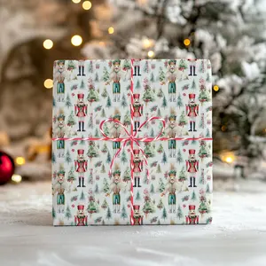 Wrapping Paper, Holiday Gift Wrap, Christmas Gift Wrap, Nutcracker Soldiers, Evergreen Trees, Festive Gift Paper, Nutcracker Wrapping Paper