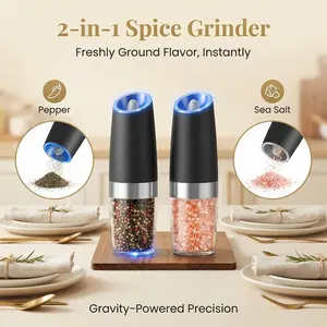 2-Pack Electric Salt and Pepper Grinder Set, Gravity Induction Automatic Pepper Mill with Adjustable Coarseness, LED Light, Battery Operated, Premium Ceramic Core, Perfect for Kitchen Cooking & Housewarming Gifts