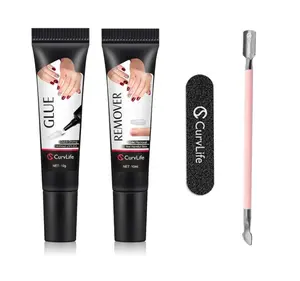 Curvlife Soft Quick Drying 10g Semi Solid Nail Glue with 10ml Remover with Cuticle Pusher Nail Art for Press On Nails Tips No Need for UV Lamp Long Lasting