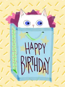 Birthday Cat in a Bag Greeting Card 5" x 7"