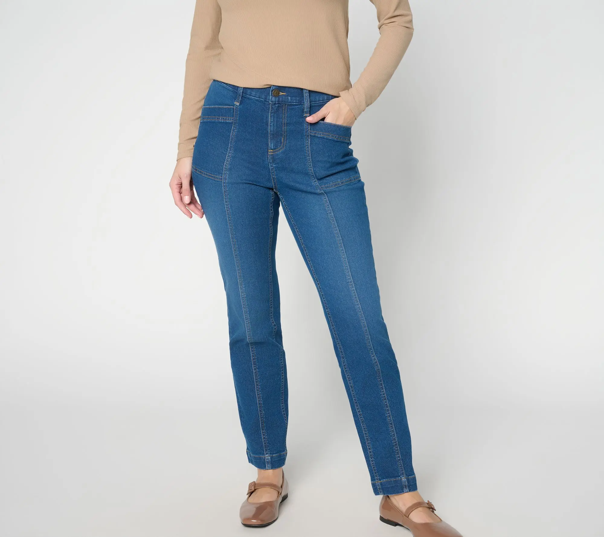 Denim & Co. Regular Indigo Classic Stretch Straight Leg Jean w/ Seaming