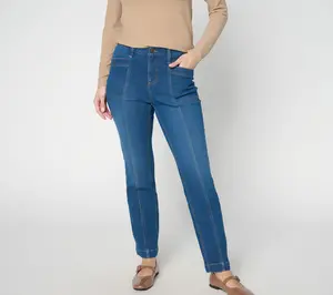 Denim & Co. Petite Indigo Classic Stretch Straight Leg Jean w/ Seaming