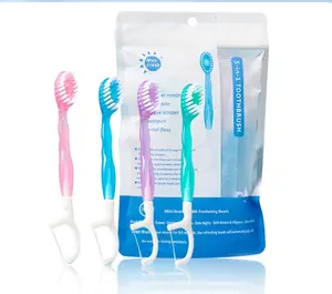 【26PCS】5 in 1 Mini Brushes-Disposable Toothbrushes with Toothpaste + Floss + Pick + Tongue Scraper | Travel Size | Individually Wrapped | Soft | Travel Set