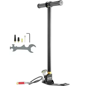 Summervibes VEVOR PCP Hand Pump, 3 Stage, 30Mpa 4500 PSI High Pressure PCP Air Rifile Filling Stirrup Pump with Oil-Moisture Filter Pressure Gauge, Stainless Steel for Airguns Scuba Tank Paintball Filling Tire