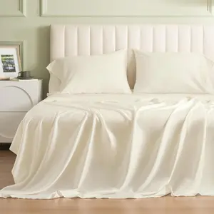 Soft Tencel Lyocell Sheet Set  Size for Hot Sleepers, 4 count Silky and Breathable Eucalyptus Bed Sheets with Deep Pocket, Luxury Bedding Set for  Season, Cream