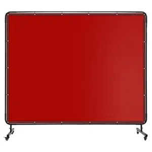 【GARVEE】Welding Screen with Frame 8' x 6', Flame-Resistant Vinyl Welding Protection Screen with 4 Swivel Wheels, Transparent Welding Screen Panel for Welding Safety, Red
