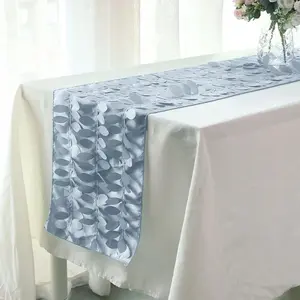 Taffeta Fabric Table Runner 12"x108" Dusty Blue - 3D Leaf Petal Table Decor