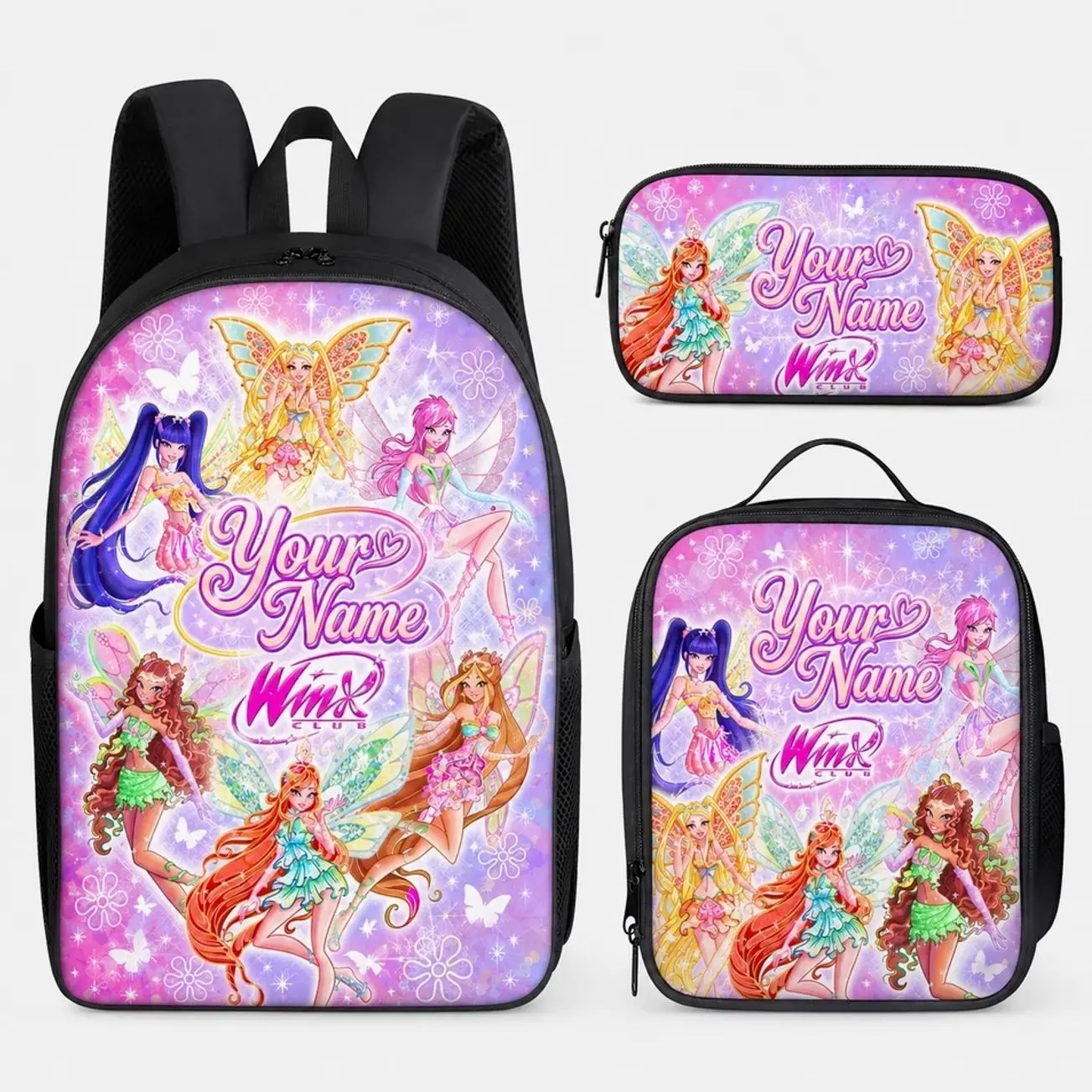 Custom Name Magic Sorceress Princess Student Backpack Set | 3Pcs School Bag Insulated Lunch Box Pencil Case | Back to School Present