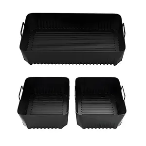 3-Piece Set, Food-Grade Silicone Air Fryer Liners, Compatible with the Ninja Foodi Flexdrawer AF500UK, Reusable Ninja Air Fryer Liners, 3-Piece Silicone Air Fryer Liner Set (10.4L × 1 + 5.2L × 2), compatible with the Cosori Twinfry 10L air fryer, ideal fo