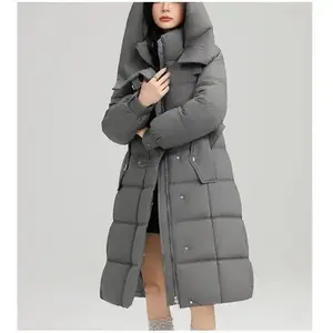 2023 Winter New Long Hooded Cotton Jacket for Women Thick Parka Coat Casual Jacket with Belt Loose Coat for Women