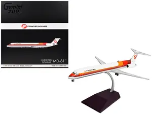 McDonnell Douglas MD-81 Commercial Aircraft "Frontier Airlines" White w/Red & Orange 1/200 Diecast Model Airplane by GeminiJets