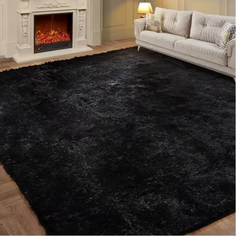【Summer Sales Deals】Black Fluffy Shaggy Rug – Soft Thickened Carpet for Bedroom Living Room, Cute Plush Floor Mat Home Decor