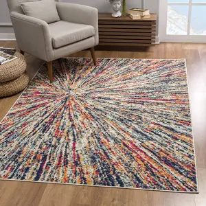 212 MAIN Celestial Burst Abstract Art Cream Rectangle Area Rug, 5x8 ft, Low Pile, Modern, Stain Resistant