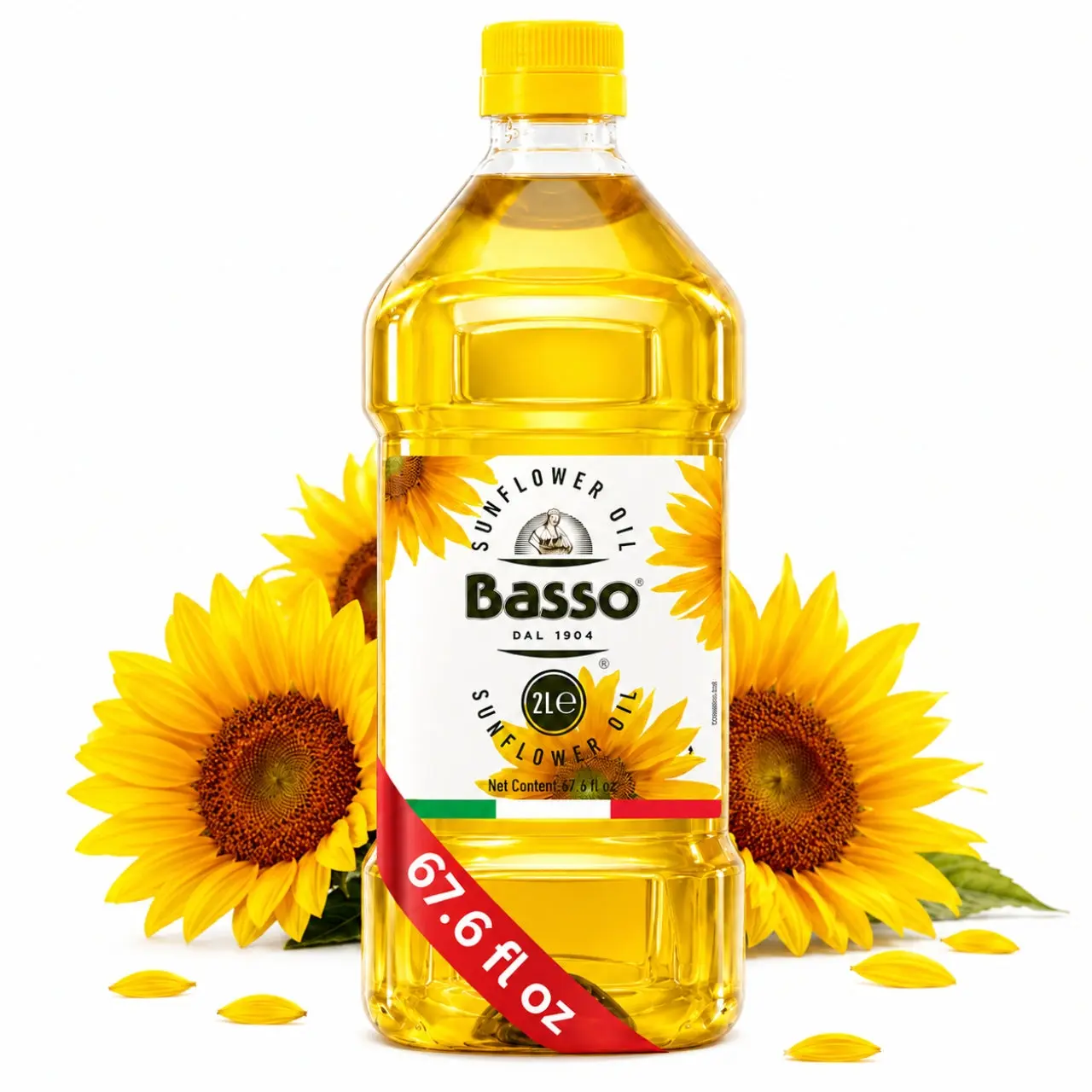 Basso 1904 Italian Sunflower Seed Oil – High Smoke Point Cooking Oil – 67.6 fl oz (2 L)