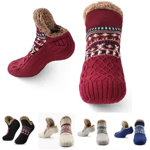Fleece Lined Knit Slipper Socks for Winter, Thick Warm Cozy Indoor Socks