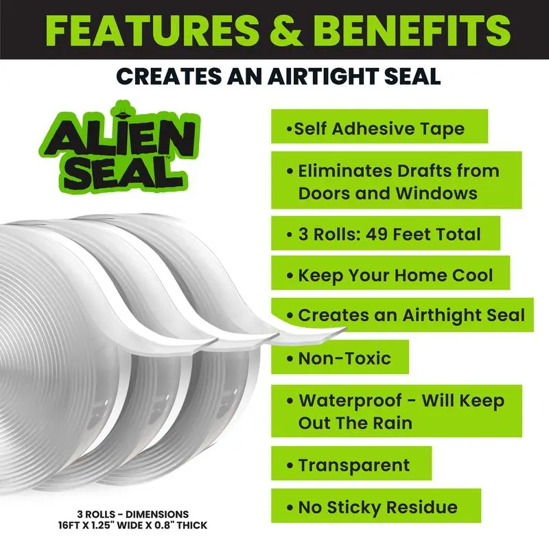 Alien Draft Seal 3-Pack Insulation Tape 49 Feet Transparent Silicone Weather Stripping Door Seal Strip and Under Door Draft Stopper for Window Seal and Door Bottom Seal