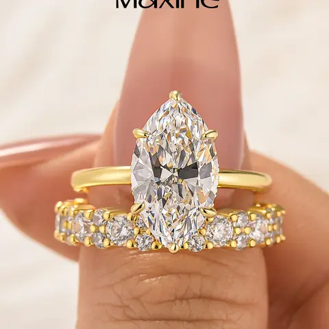 Maxine 3.0Ct Unique Marquise Cut Engagement Ring Set,Tarnish-free 14K Gold-Plated Affordable Wedding Ring Set, Women's Bridal Jewelry,Suit for Daily,Travel,Proposal,Birthday,Anniversary, Marriage Ring