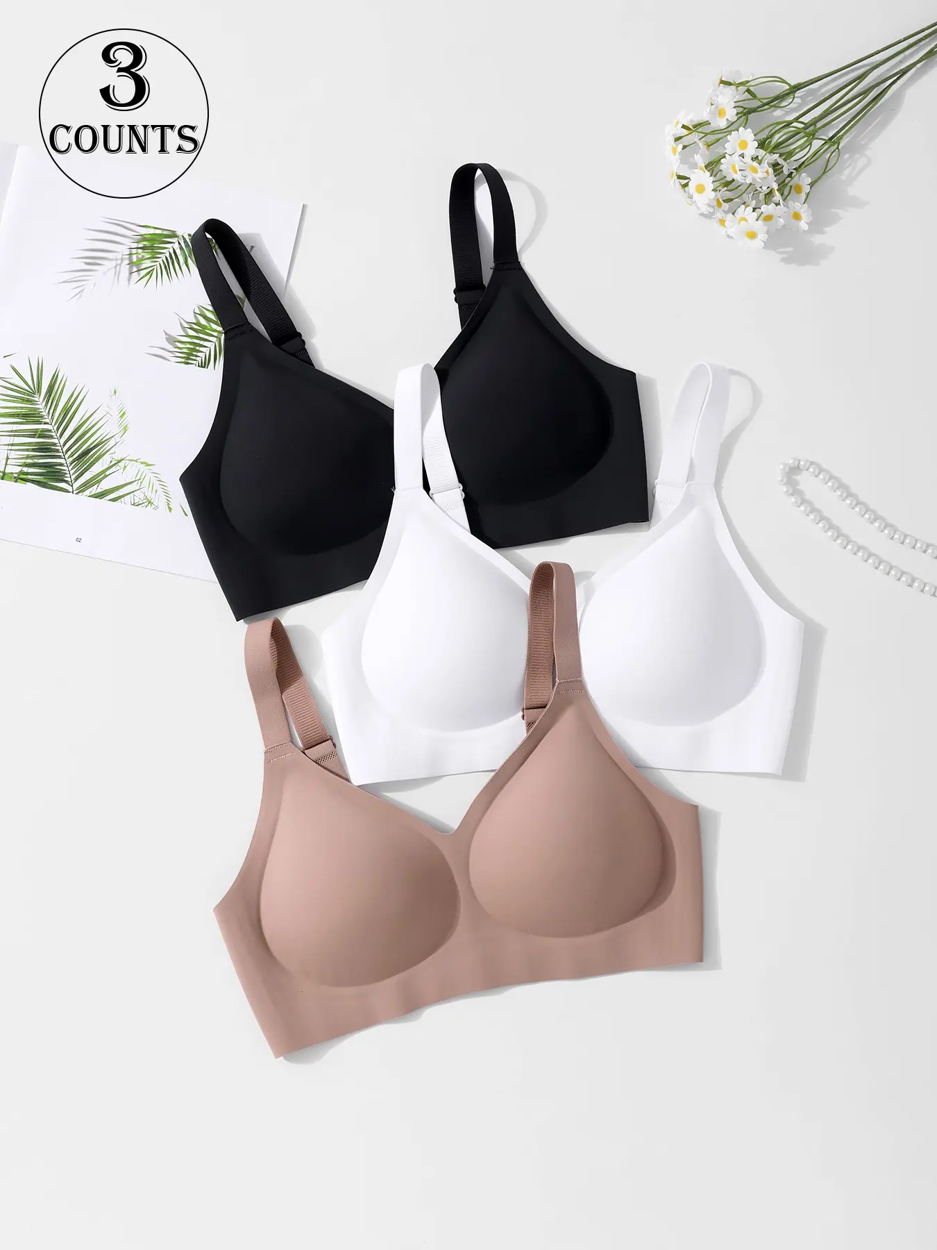 3 Pack Women's Solid-Color Seamless Wireless Adjustable Jelly Bra for Daily Wear and Commuting Everyday Fit 3 Pack Women's Solid-Color Seamless Wireless Adjustable Jelly Bra for Daily Wear and Commuting Everyday Fit