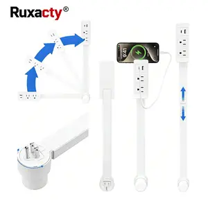 Ruxacty Electrical Outlet Extender with USB Ports – 90° Rotating Wall Plug, 2 AC Outlets + 1 USB-C & 1 USB-A, Adjustable 15.75"–27.56" Extension Cord for Behind Couch, Bed, or Desk – No Installation Needed