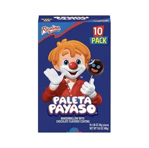 Paleta Payaso Marshmallow Lollipops with Chocolate Flavored Coating By Ricolino 10 Pieces