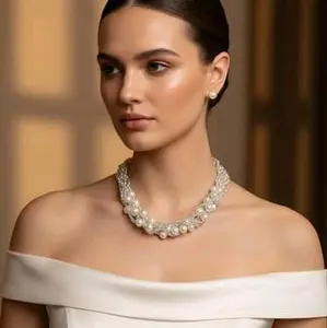 Genuine Freshwater Pearl Jewelry Set - 3-Strand Twisted Braid Necklace, Frame Stud Earrings, Perfect for Formal Events, Frame Studs