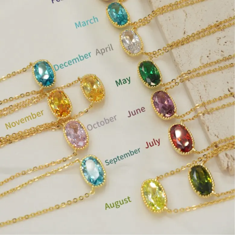 18K Gold Plated Birthstone Necklace Personalized Zirconia Gemstone Pendant Adjustable Chain Hypoallergenic Jewelry Anniversary Birthday Present for Mother Daughter Wife 18K Gold Plated Birthstone Necklace Personalized Zirconia Gemstone Pendant Adjustable Chain Hypoallergenic Jewelry Anniversary Birthday Present for Mother Daughter Wife
