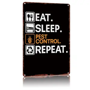 8x12 Inch 'Eat. Sleep. Pest Control. Repeat.' Metal Tin Sign - Funny Retro Wall Decor for Pest Control Offices, Service Trucks, Home Garages, Workshops - Vintage Aluminum Poster for Pest Control Technicians & Professionals - Ideal Gift for Colleagues & Pe
