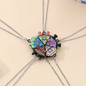 Cute Pizza Pendant Magnetic Necklace Set 5 Pieces Friendship Necklaces Adjustable Length Couple Bestie Jewelry Gift for Women Men